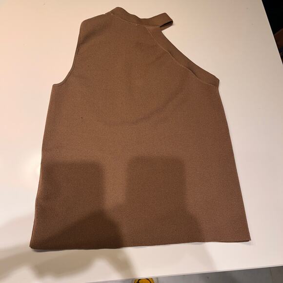 Zara Brown One Shoulder Asymmetrical Micro Ribbed Top Size Medium - Picture 2 of 8